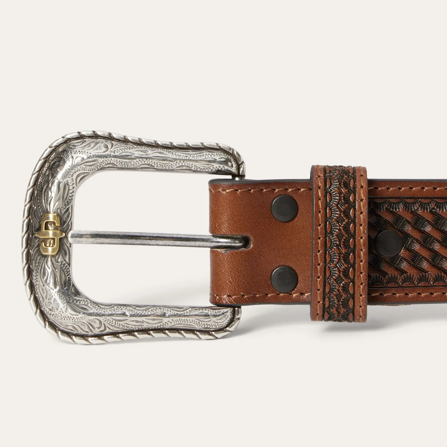 Pebble Leather Basket Weave Tabs Belt