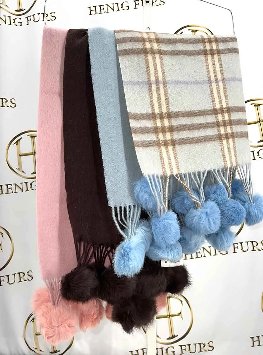 Scarf with Rabbit Fur Pom Poms