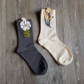 Soft Flower Cuff Socks