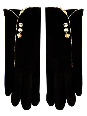 Tartan Trim Black Vintage Style Winter Gloves