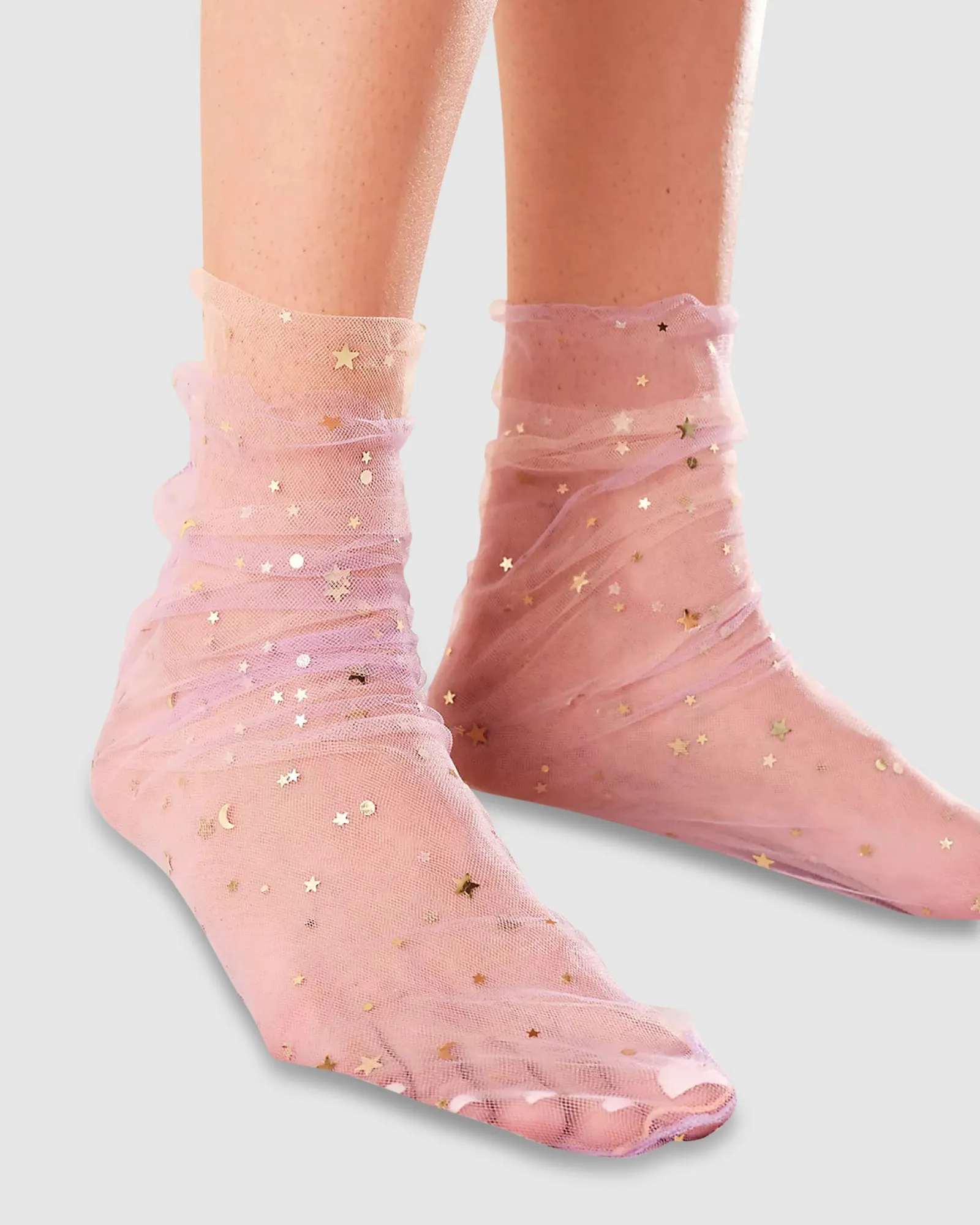 Twin Star Star and Moon Socks - 2 Pack Lilac/Peach