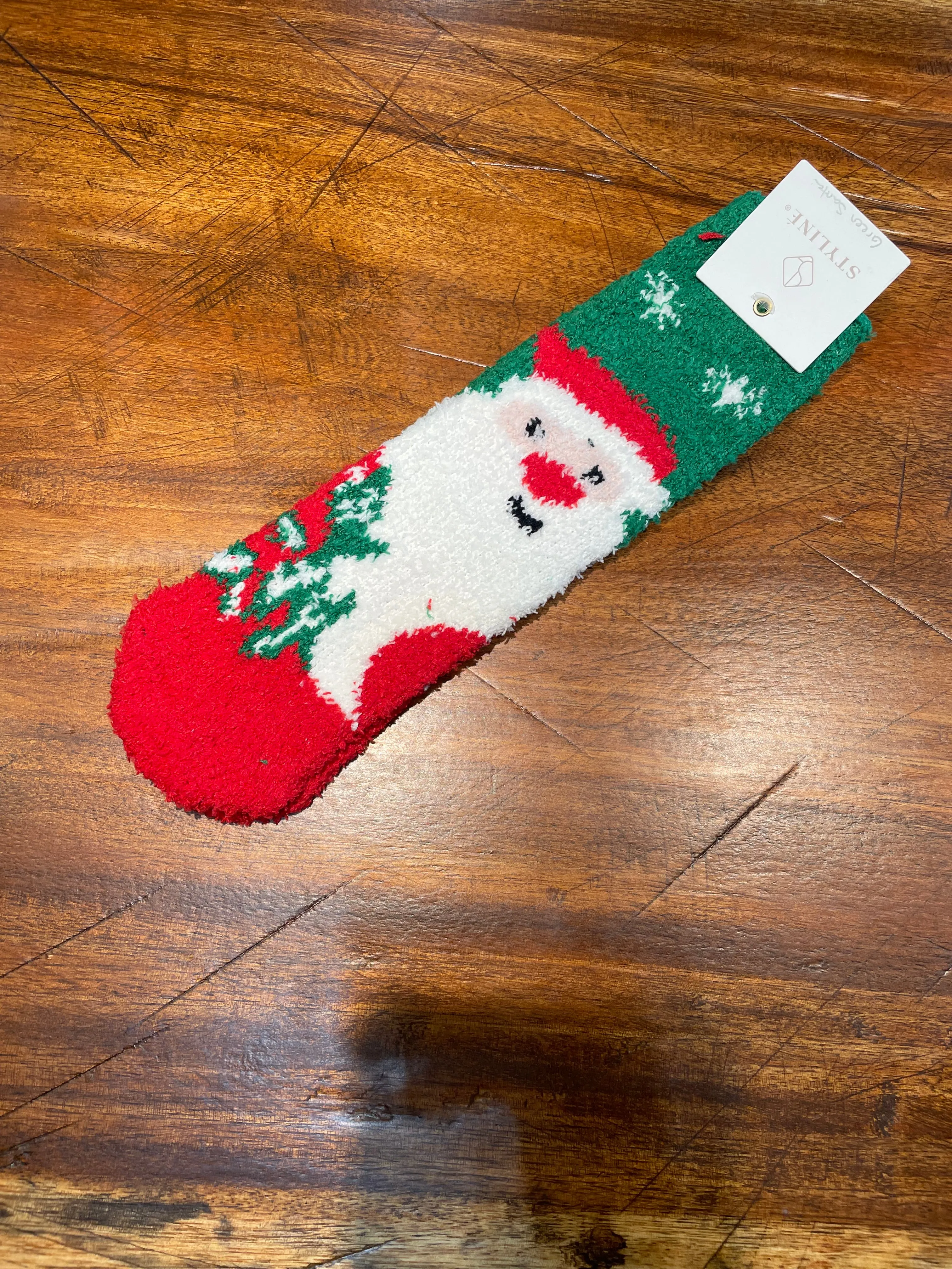 Ultra Soft Chenille Socks in Green Santa