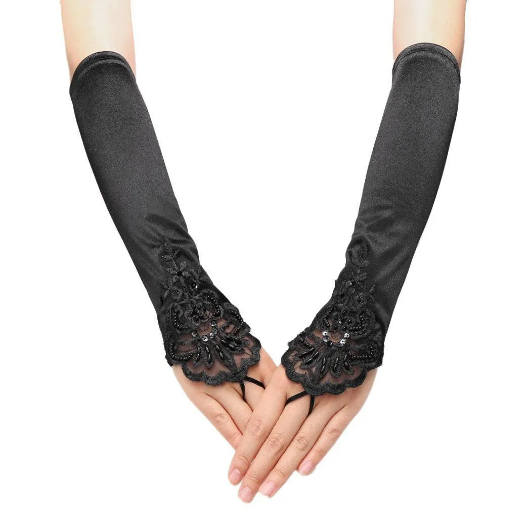 [US Warehouse] Black 1920s  Fingerless Lace Gloves