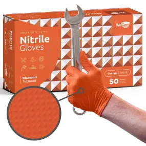 WeCare Diamond Textured 8 Mil Nitrile Gloves - Orange