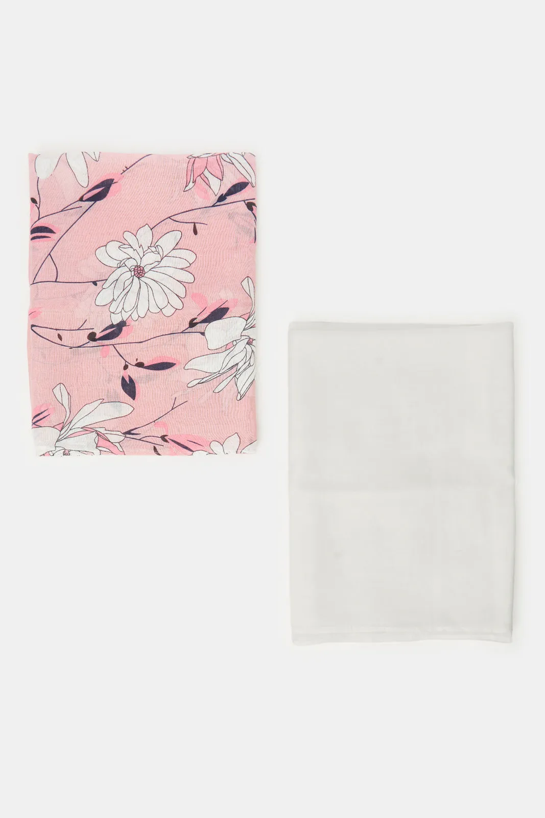 Women Pink And White Solid And Printed Pashmina Scarf (Pack of 2)