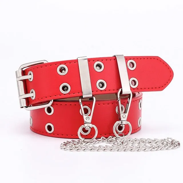 Women Punk Chain Fashion Belt Adjustable Double/Single Row Hole Eyelet Waistband with Eyelet Chain Decorative Belts 2020 New