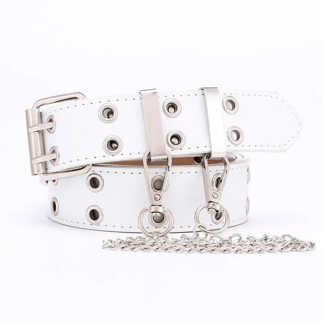 Women Punk Chain Fashion Belt Adjustable Double/Single Row Hole Eyelet Waistband with Eyelet Chain Decorative Belts 2020 New