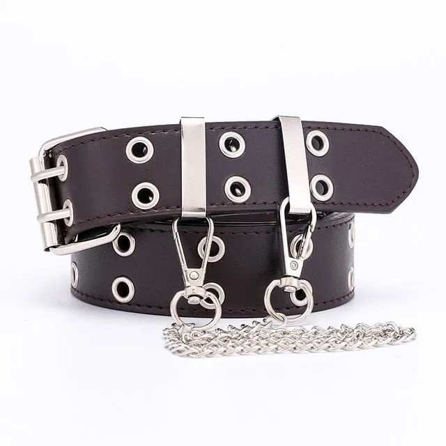 Women Punk Chain Fashion Belt Adjustable Double/Single Row Hole Eyelet Waistband with Eyelet Chain Decorative Belts 2020 New