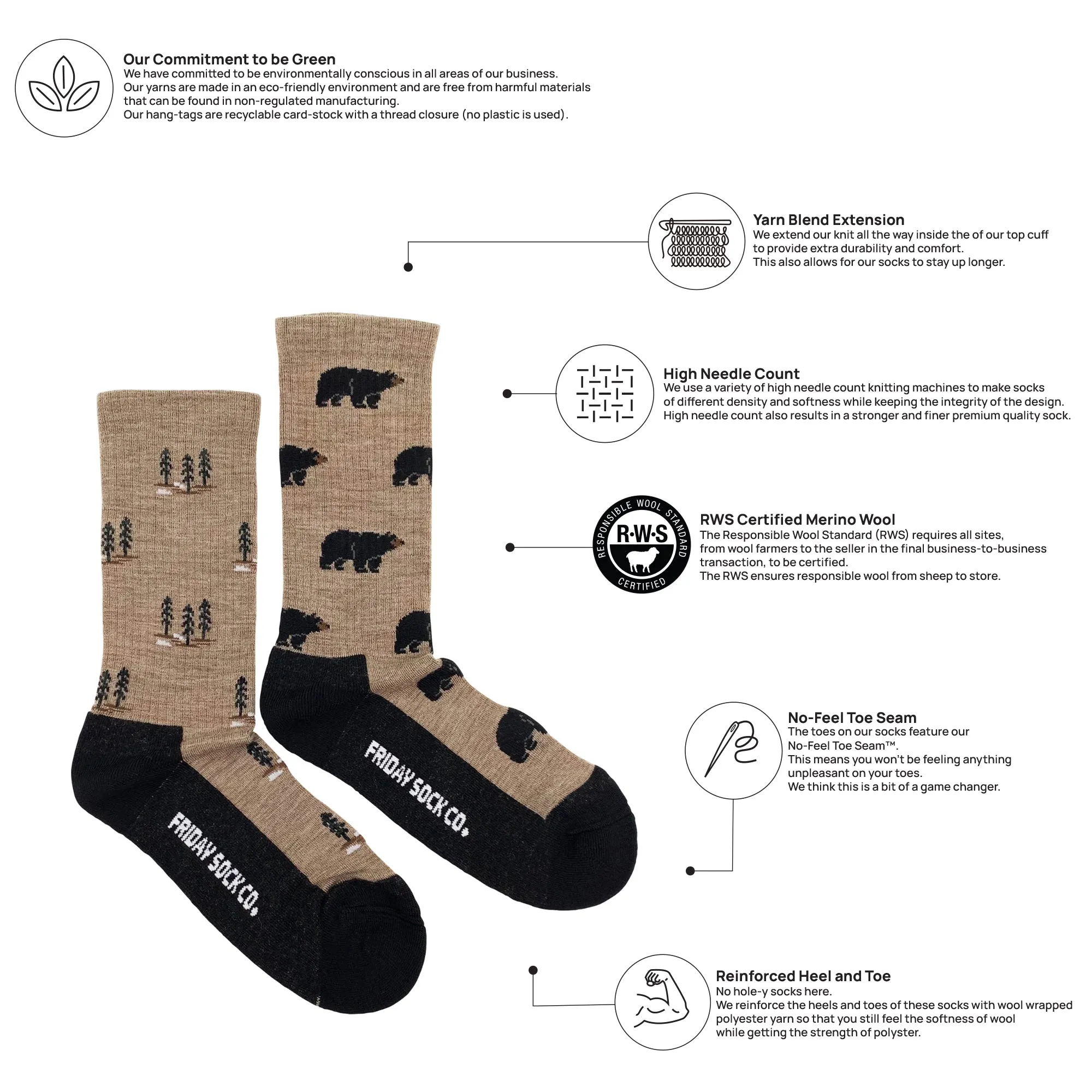 Women's Bear and Tree Merino Wool Socks