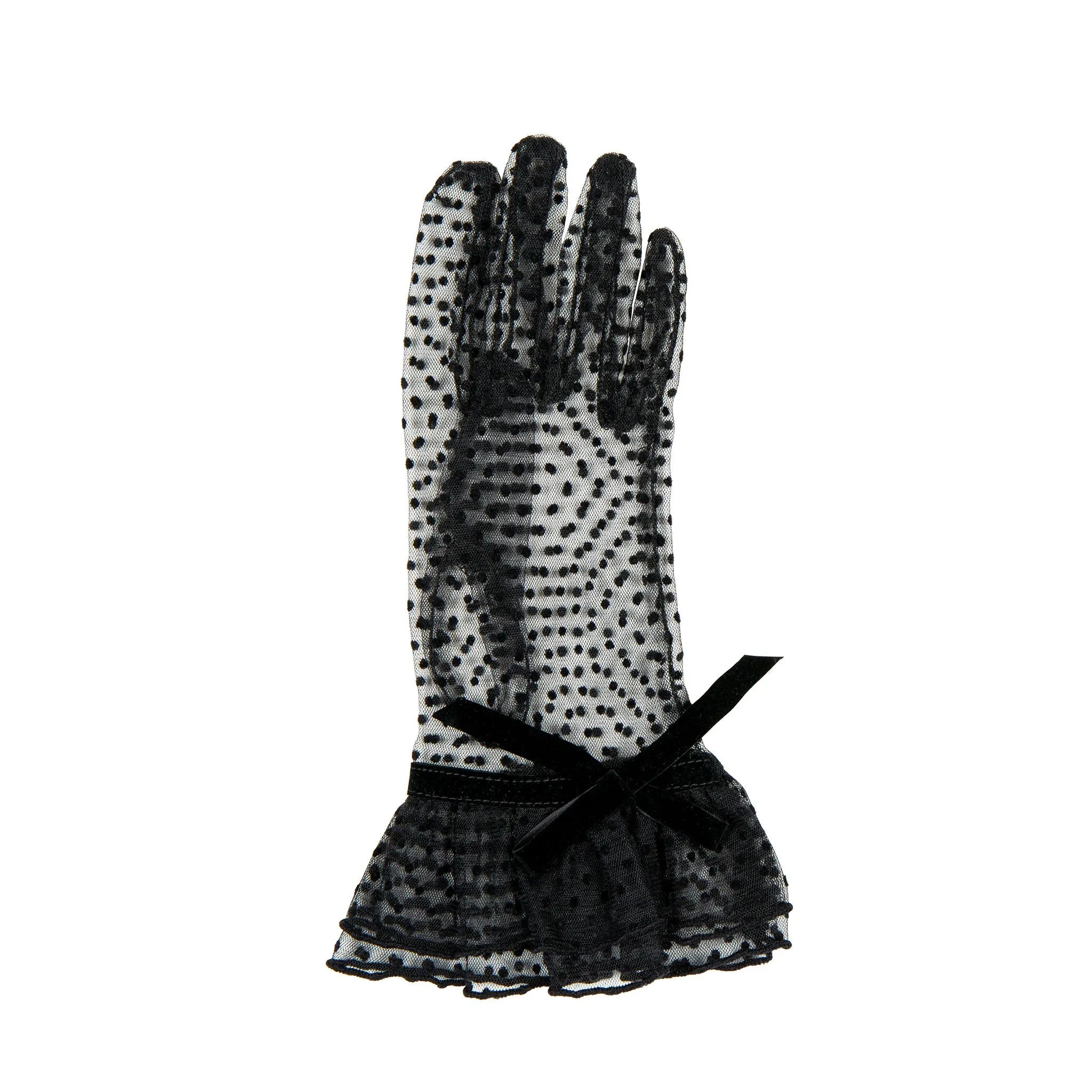 Women’s Spotty Tulle Gloves with Double Cuff and Bow