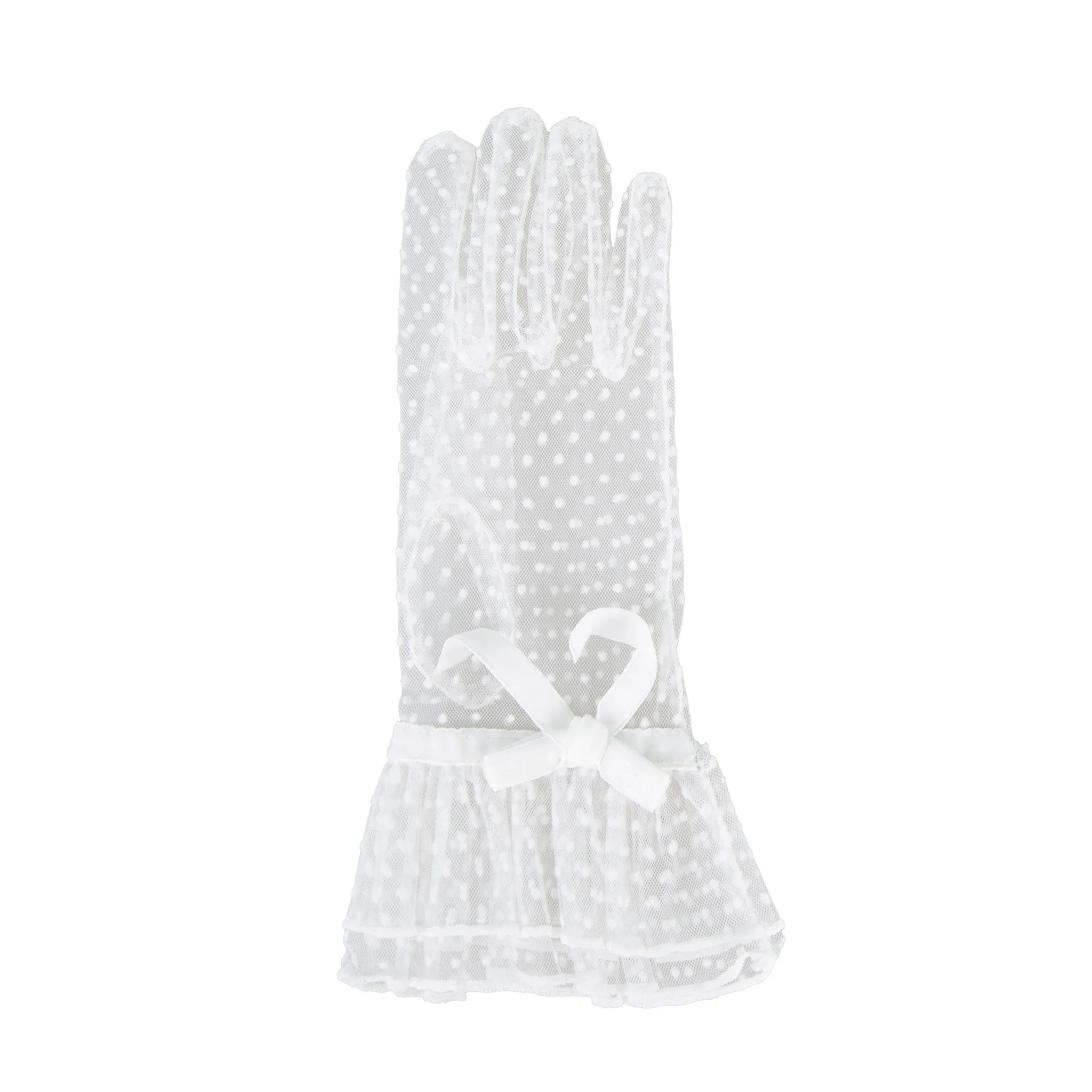 Women’s Spotty Tulle Gloves with Double Cuff and Bow