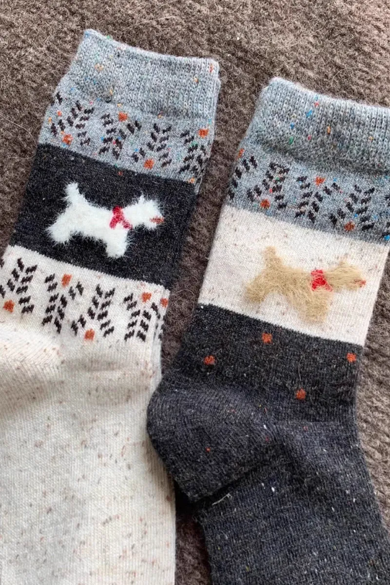 Wool Blend Fair Isle Crew Socks Set with Puppy Pattern_5-Pack