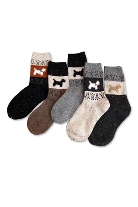 Wool Blend Fair Isle Crew Socks Set with Puppy Pattern_5-Pack