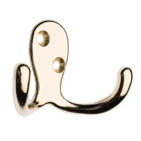 Zenith Decorative Hooks Robe Hook Twin Brass Plated 46mm WAS0034